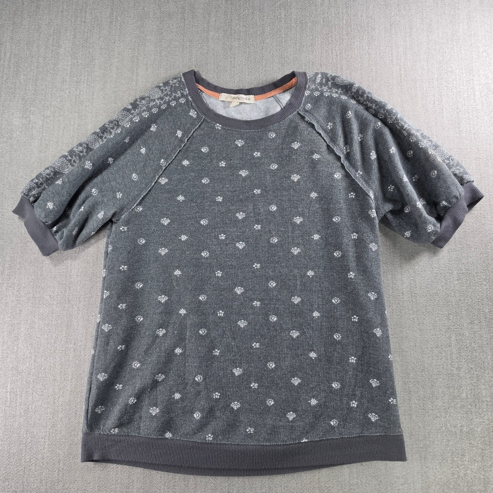 Rewind Sweatshirt Women M Grey Floral Paisley Puff Short Sleeve Raglan Top